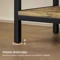 Tavolino da Divano con Cassetto e 2 Ripiani Stile Industriale, in Legno e Metallo, 60x30x66.5 cm, Nero e Marrone