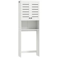 Mobile Sopra WC con Armadietto a 2 Ante e Ripiano Aperto, in Legno Bianco, 67x31.5x190 cm