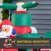 Babbo Natale Gonfiabile su Elicottero 107cm con 4 Luci LED e Gonfiatore, Decorazione Natalizia da Esterno