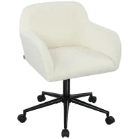 Sedia da Ufficio Girevole con Ruote, Sedia da Scrivania, Tessuto in Pile, Schiuma, Regolabile in Altezza, Home Office, Crema