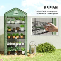 Serra a Casetta a 5 Livelli con Ingresso Avvolgibile, in Acciaio e Polietilene, 90x49x193 cm, Verde