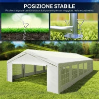 Tendone da Giardino con Pareti Removibili, in Acciaio e PP, 12x6x3.2 m, Bianco