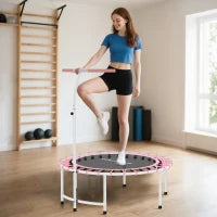 Trampolino Fitness Ø102 cm con Manico Regolabile su 5 Livelli e Telaio in Acciaio, Rosa