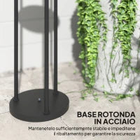 Lampada da Esterno Solare in stile Boho con Ripiano Centrale, in Rattan PE e Acciaio, Ø37x144 cm, Nero e Giallo