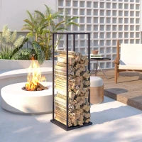 Portalegna Metallico con Base Rialzata, Carico Massimo 100 kg 33x33x110 cm Nero