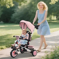 Triciclo per Bambini, 6 in 1 Passeggino per Bambini, con Maniglia da Spingere, Sedile Regolabile, Design Pieghevole, Rete di Sicurezza