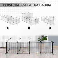 Recinto per Animali Modulabile con Pannelli 35x35 cm e Accessori, in Acciaio e PP, 140x70x70 cm, Nero