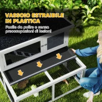 Conigliera a 2 Livelli con Vassoio Estraibile in Legno di Abete e Acciaio, 122x95x93.5 cm, Multicolore