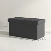 Panca Contenitore Pieghevole da 84L, Coperchio Imbottito e Rivestimento Finta Pelle, 76x38x38cm, Grigio