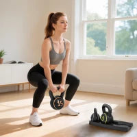 Set 3 Kettlebell da 2.2 kg, 4.5 kg e 6.8 kg con Base Piatta e Portapesi, in Plastica e Sabbia, Nero