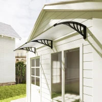 Pensilina Tettoia da Esterno 195x75cm, Tettoia per Esterno in Policarbonato e Alluminio, per Balcone Finestre e Porte, Trasparente