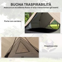 Tenda da Campeggio 2 Posti con 2 Vestiboli, 2 Porte, 2 Finestre e Borsa di Trasporto, 2.8x2.25x1.1 cm, Beige