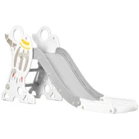 Scivolo per Bambini 18-36 Mesi in PE e PP a Tema Spaziale con Scale Antiscivolo, 157x46.5x80 cm, Grigio e Bianco