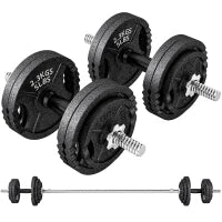 Pesi per Palestra 2 in 1 da 42 kg con 14 Dischi, Bilanciere e Manubri, in Acciaio, 180x24x24 cm, Nero