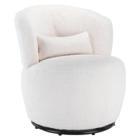 Poltrona Scrivania Girevole in Peluche Teddy con Cuscino Lombare, Base in Metallo Rotante a 360°, Portata 100 kg, 65x70x73 cm, Bianco
