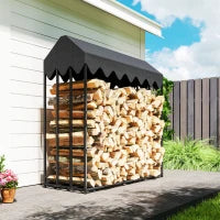 Portalegna da esterno, con copertura 600D Oxford capacità 1,9 m³, acciaio 186x70x185cm nero