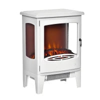 Camino Elettrico Effetto Fiamma e 3 Lati Aperti, Temperatura Regolabile 900W-1800W, Copertura 20-25m², 39x26x54.8cm, Bianco