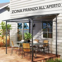 Pergola Addossata con Chiusure a Strappo, in Metallo e Poliestere, 238x238x235/194 cm, Grigio Scuro