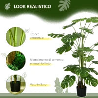 Pianta Artificiale Monstera Alta 180cm per Interno ed Esterno con Vaso Incluso