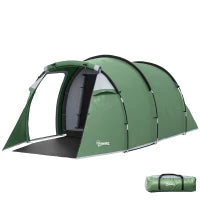 Tenda da Campeggio 2-4 Posti con Telo Impermeabile e Porte con Cerniera, 426x206x15 cm, Verde Scuro