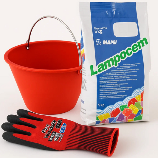 Kit ancoraggi rapidi riparazioni cemento rapido 5 kg guanti xl secchio d 36 cm