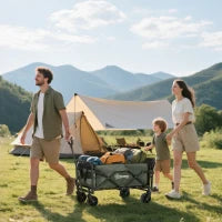 Carrello da Giardino da 72L Pieghevole con Pannello Apribile, in Acciaio e Poliestere, 114x46x65-92 cm, Verde