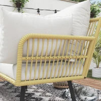 Set da Giardino 4 Pezzi in Rattan PE con Tavolino da Esterni 90x45x42 cm e 2 Divanetti per Esterni 6ex63x74 cm, Bianco Crema