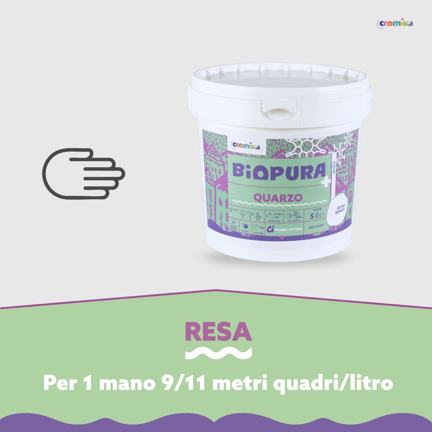 Pittura quarzo antialga interni esterni finitura opaca linea biopura cromika *** formato 5 lt, confezione 1
