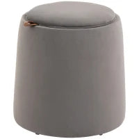 Pouf Contenitore in Velluto 2 in 1 Convertibile in Tavolino da Caffè, Ø44x47.5cm, Grigio