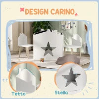 Set con 2 Sedie per Bambini e Tavolino con Lavagna per Cameretta e Asilo, Età 3-8 Anni, Bianco