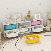 Mobile portaoggetti per bambini a 2 livelli, con 6 contenitori rimovibili, 97x21x29cm, Bianco