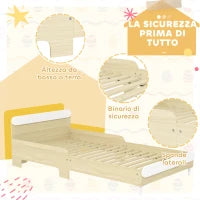 Letto per Bambini 3-10 Anni Basso con Sponde Laterali Alte, in Legno, 194.8x103x60.5 cm, Bianco e color Legno