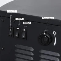 Camino Elettrico con Fiamma Realistica e Temperatura Regolabile, Riscalda 20-25㎡, Acciaio Nero e Vetro Temperato