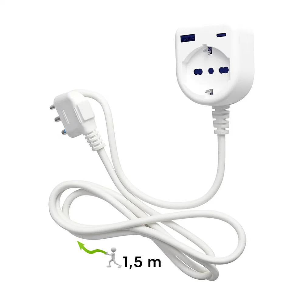 Ecova 30262 prolunga elettrica 1 presa p40 schuko con usb-a e usb-c