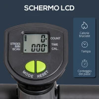 Stepper con Manubrio, Pedali Antiscivolo e Monitor LCD, in Acciaio e ABS, 55x44x108 cm, Nero Grigio e Verde