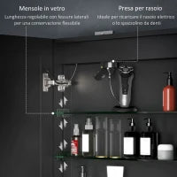 Armadietto a Specchio d Bagno con Luci LED e Ripiani Regolabili, in Vetro e Alluminio, 80x12.8x60 cm, Nero
