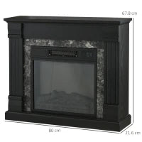 Camino Elettrico da Incasso a Terra con Timer, Fiamma e Temperatura Regolabile, 80x21.6x67.8 cm, Nero