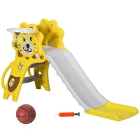 Scivolo per Bambini 18-36 Mesi con Canestro da Basket Laterale in PE, 131x50x74 cm, Giallo e Grigio