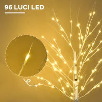 Albero di Natale Bianco con Luci LED e 12 Rami per Interni ed Esterni, in PP e Metallo, 22x22x150 cm