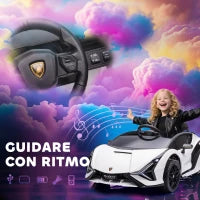 Macchina Elettrica per Bambini 3-5 Anni Lamborghini 12V con Telecomando e Velocità 3-5km/h, Bianco