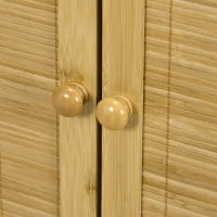 Credenza Stile Boho in Rattan e Bambù con 2 Ante e Mensola Interna, 60x27x67.5cm, Colore Legno