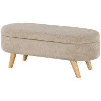Panca Fondo Letto Imbottita con Spazio Portaoggetti a Scomparsa, in Legno e Poliestere, 110x40x43 cm, Beige