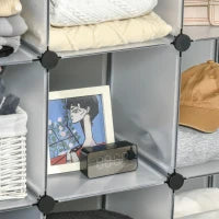 Mobile Scarpiera Modulare Salvaspazio, 16 Cubi 30x30x30 cm in Acciaio e PP, 125x32x125 cm, Trasparente