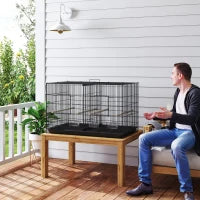 Gabbia per Uccelli con Divisorio e Ripiano Inferiore Portaoggetti, in Acciaio e PP, 94x57x57 cm, Nero