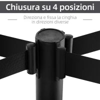 Set 2 Colonnine Segnapercorso in Acciaio con Nastro Nero Allungabile, 200x32x90cm