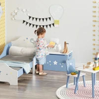 Cassapanca Baule Portagiochi in Legno Blu e Bianco, Panca per Cameretta Bambini 55 x 34 x 35.5 cm