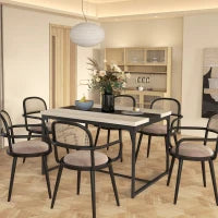 Tavolo da Pranzo per 6 Persone, Stile Industriale in Metallo Nero e Legno, Dim, 120 L x 89 L x 75,5 H cm