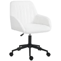 Sedia da Ufficio in Tessuto con Altezza Regolabile, Seduta Girevole e Ruote, Bianco