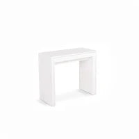 E-STYLO Consolle allungabile con top bianco in MDF laccato antigraffio e gambe bianche in MDF laccato antigraffio, 90cm X 42,5/302,5cm H. 76cm.