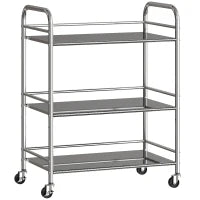 Carrello Multiuso a 4 Livelli con Ripiano Centrale Regolabile e Bordi Rialzati, in Acciaio Inox, 60x35x77 cm